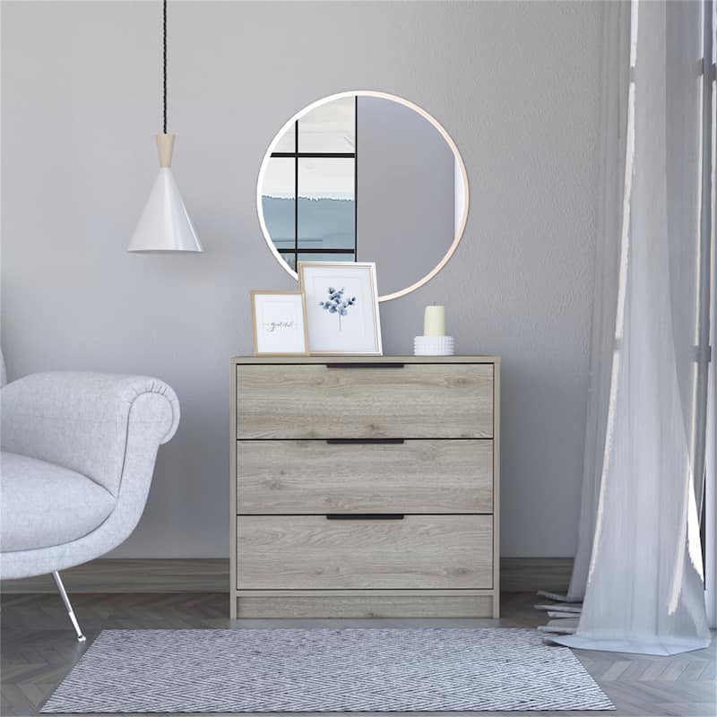 3 Wooden Drawers Dresser - Light Gray