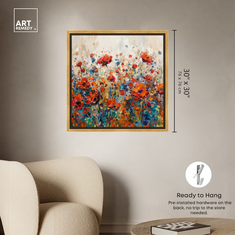 Art Remedy Beautiful Garden Bloom Framed Impressionism 1 Piece Canvas Wall Art /Monet And Van Gogh Inspired Art