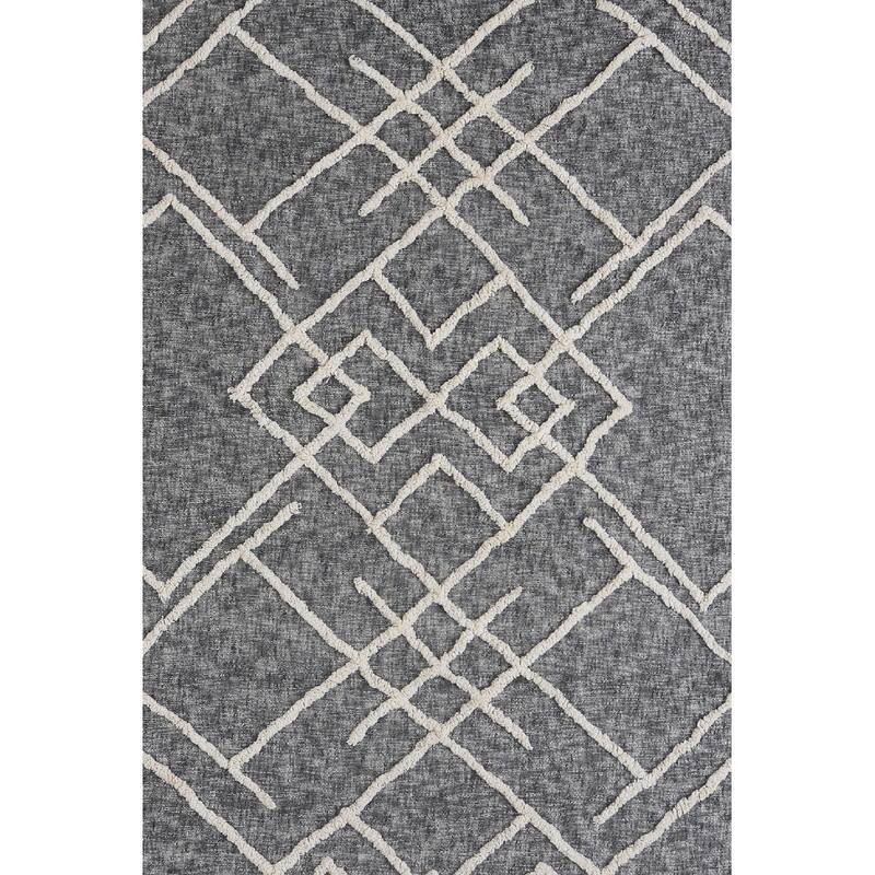 Charcoal and Off White Geometric King Cotton Coverlet With Fringe