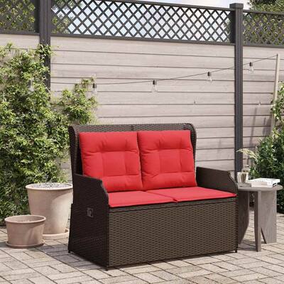vidaXL Garden Bench with Cushion Brown Poly rattan - 26 x 43 x 37