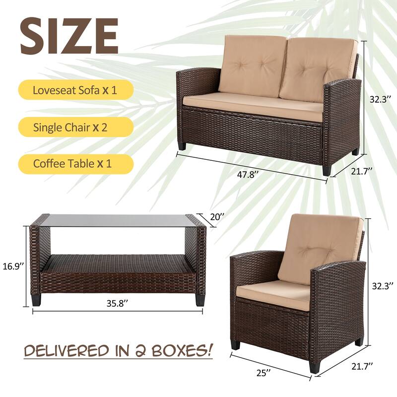 Outdoor 4-Piece Wicker Patio Conversation Sofa Set - N/A