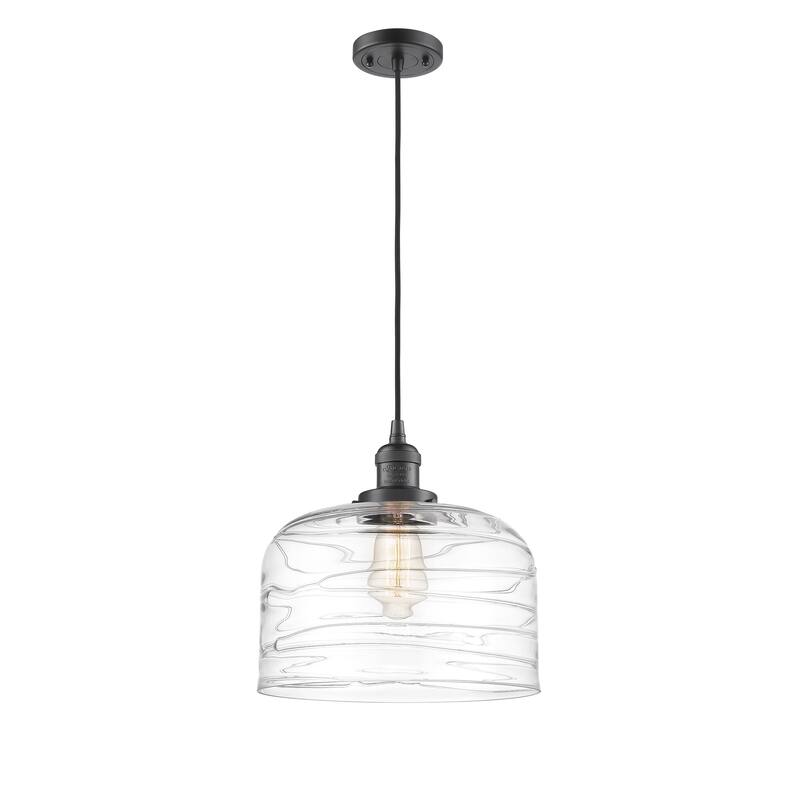 Innovations Lighting Franklin Restoration Bell - 1 Light 12" Cord Hung Mini Pendant - Oil Rubbed Bronze/Clear Deco Swirl