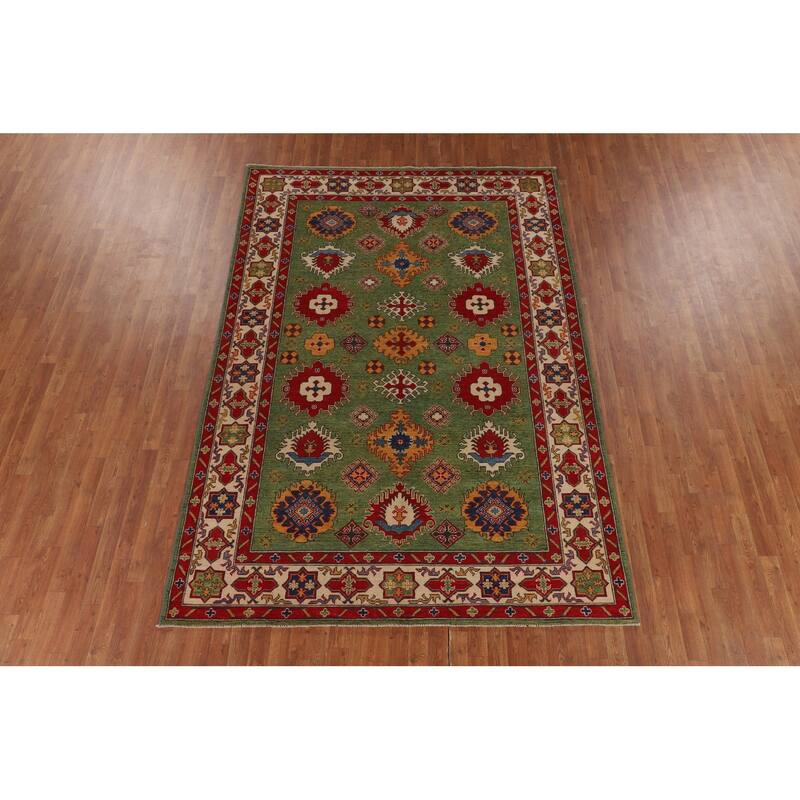 Green Kazak Oriental Area Rug Hand-Knotted Wool Carpet - 6'8" x 9'7"