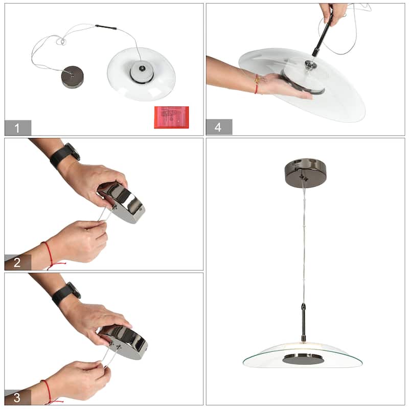 Modern 1-Light Glass LED Pendant Lights for Kitchen Island Dining Room - Black - D 14.2" x H 8.3"
