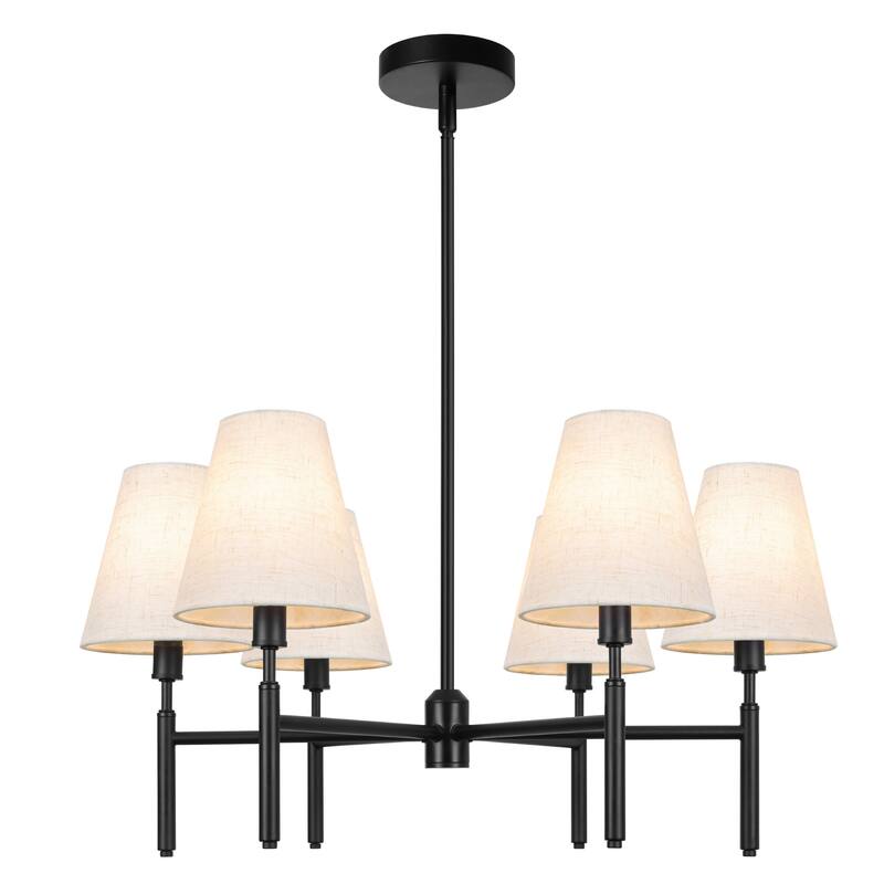 Farmhouse Wheel Chandelier Mid-century Pendant Fixture with Fabric Shades for Interior Lighting