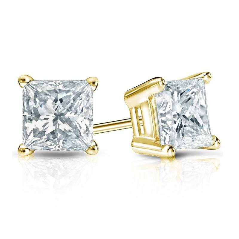 Auriya Plat Gold Lab Grown 1.25 carat TDW Princess Diamond Stud Earrings 4-Prong Basket Push-back