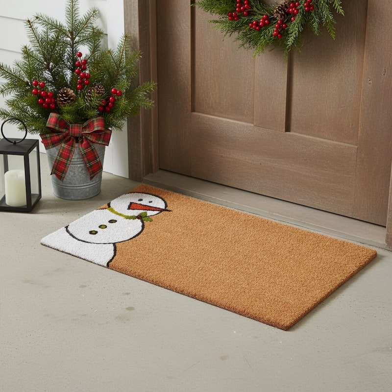 HomeRoots 30" X 48" Brown White And Red Christmas Snowman Outdoor Coir Door Mat - 30.00' X '48.00 - 30.00' X '48.00