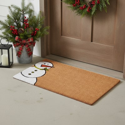 HomeRoots 30" X 48" Brown White And Red Christmas Snowman Outdoor Coir Door Mat - 30.00' X '48.00