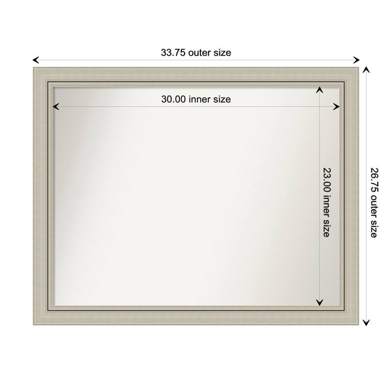 Romano Silver Narrow Framed Non-Beveled Custom Wall Mirror, Bathroom Vanity Mirror - Outer Size: 33.75 x 26.75