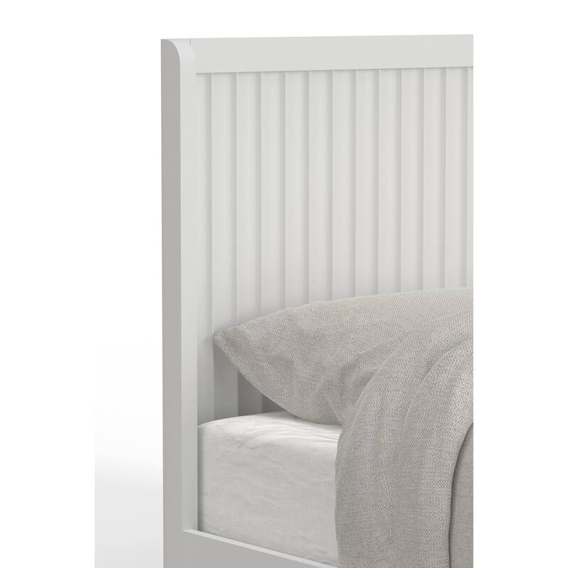 King Panel Bed - White Mahogany Solids & Veneers - Scalloped Headboard - Sturdy Bedroom Furniture