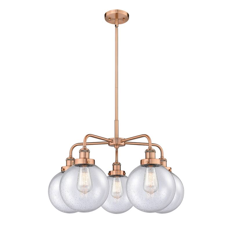 Innovations Lighting Beacon - 5 Light 26" Stem Hung Chandelier - Antique Copper/Seedy