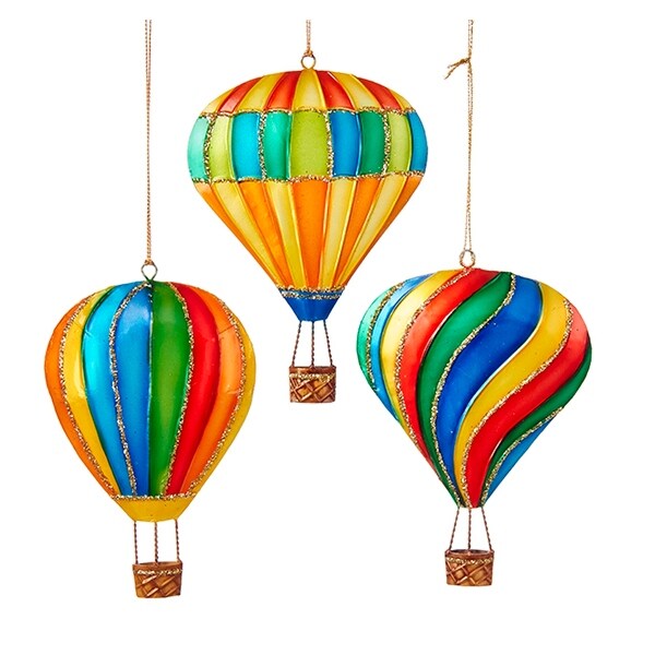 Hot Air Balloons Christmas Holiday Ornaments Set Of 3 Metal