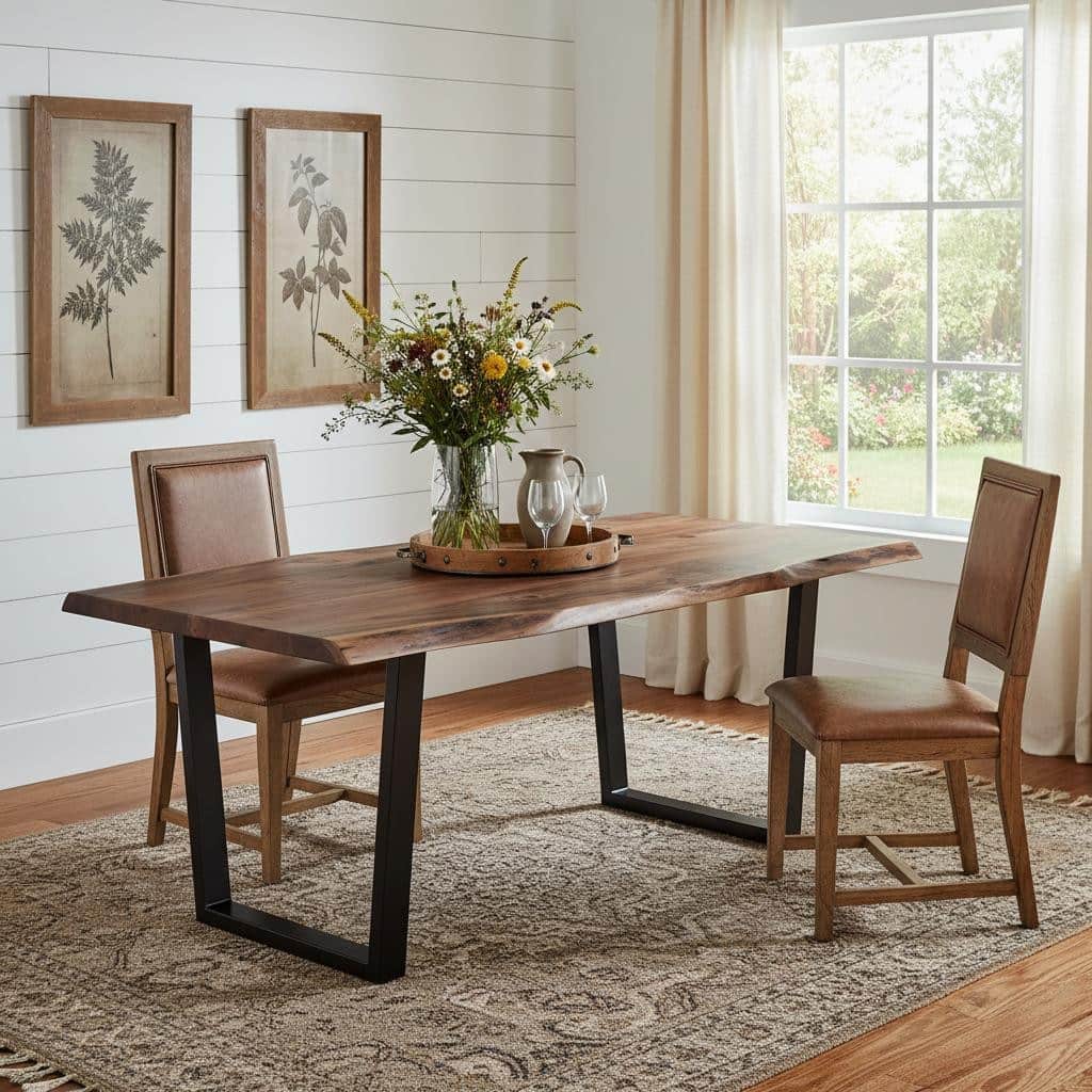 HomeRoots 78" Brown And Black Solid Wood And Metal Dining Table - 78.00 in. x 30.00 in. x 40.00 in.