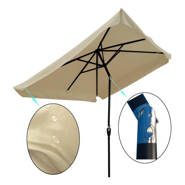10FT x 6.5FT Outdoor Rectangular Patio Market Tilt Umbrella with Crank and Push Button - Tan