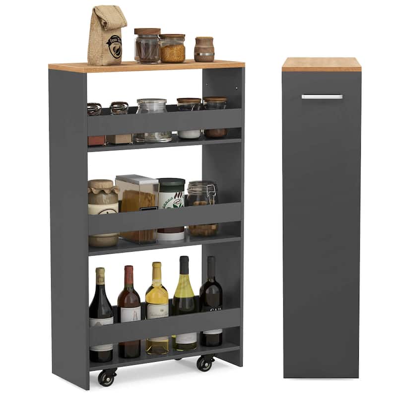 Costway 4-Tier Rolling Storage Cart 8" Slim Kitchen Cart on Wheels