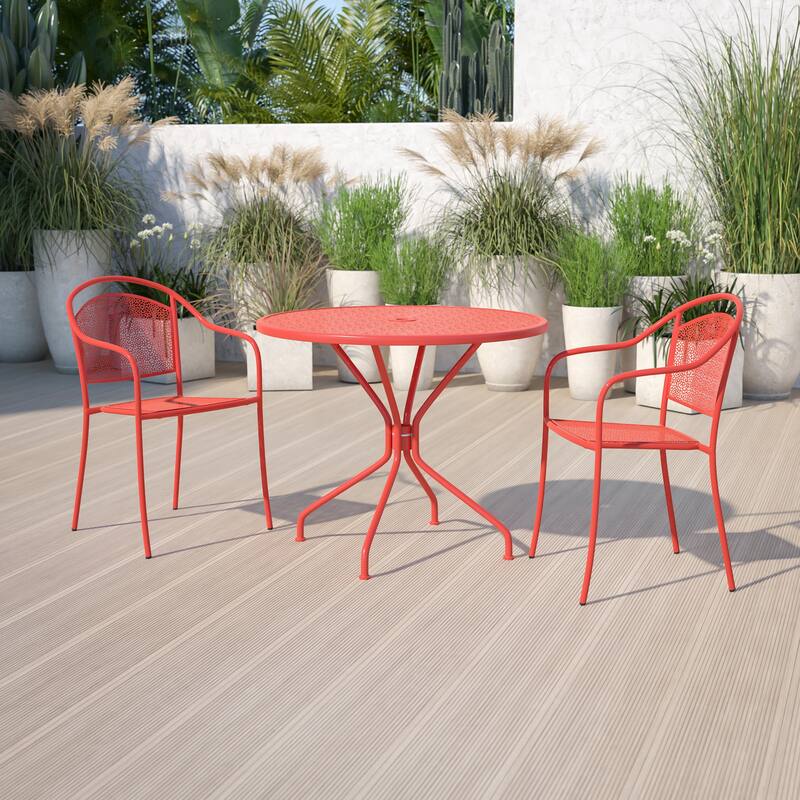35.25'' Round Indoor-Outdoor Steel Patio Table - 32.5" - Coral