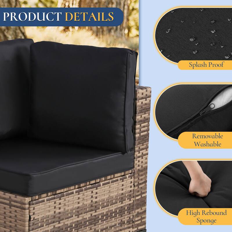 7-Piece Wicker Patio Conversation Set with Cushions,6 Sofas, 1 Table