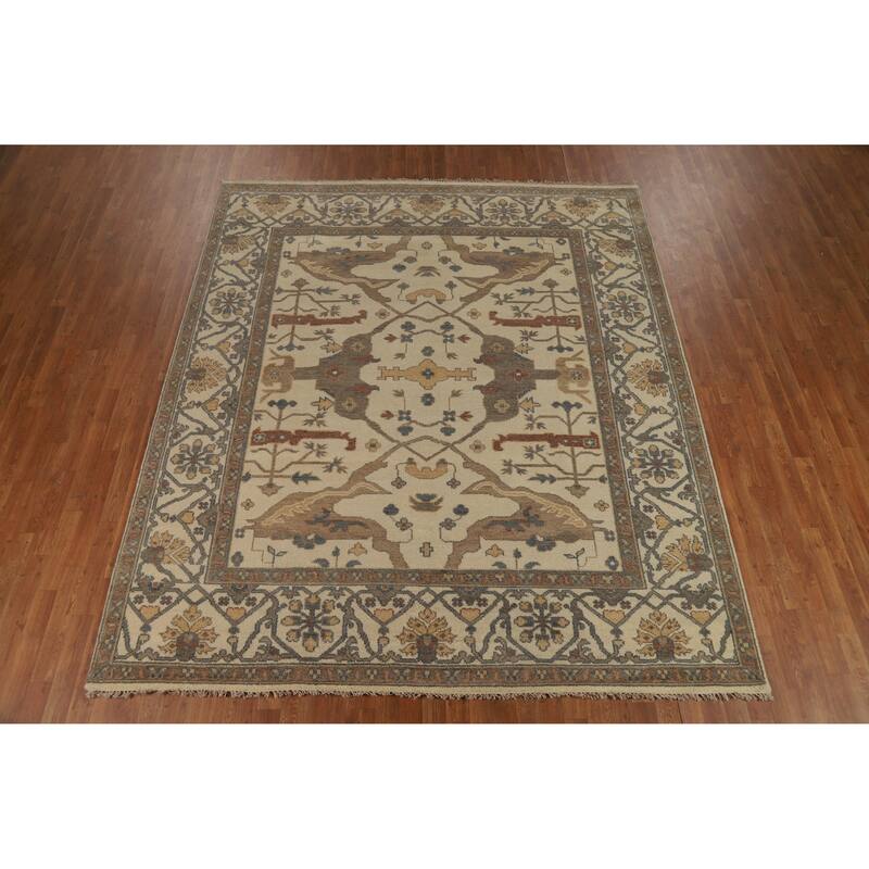 Earth Tone Oushak Indian Area Rug Hand-Knotted Wool Carpet - 8'3" x 9'8"