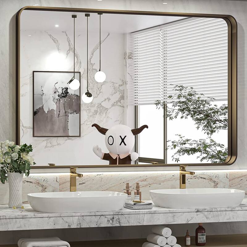 TETOTE Modern Metal Frame Wall Mounted Hanging Bathroom Vanity Mirror