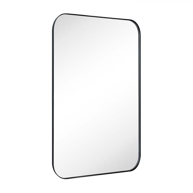TEHOME Mid-Century Modern Chic Metal Rounded Wall Mirrors - 30'' x 48'' - Black