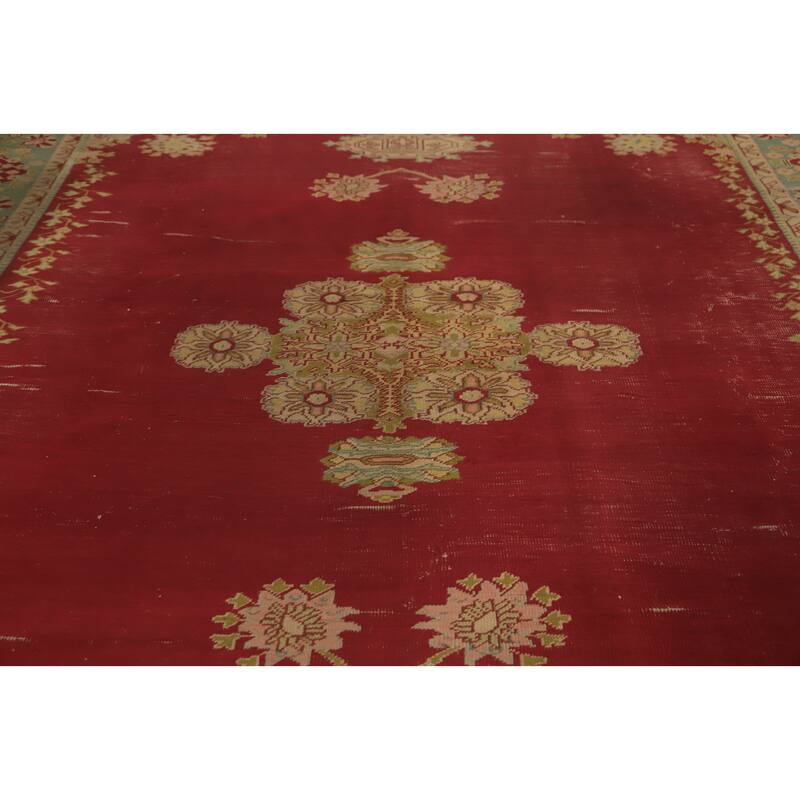 Hand Knotted Oriental 100% Wool Carpet Transitional Medallion Red Oushak Area Rug - 13' 10'' X 10' 1''