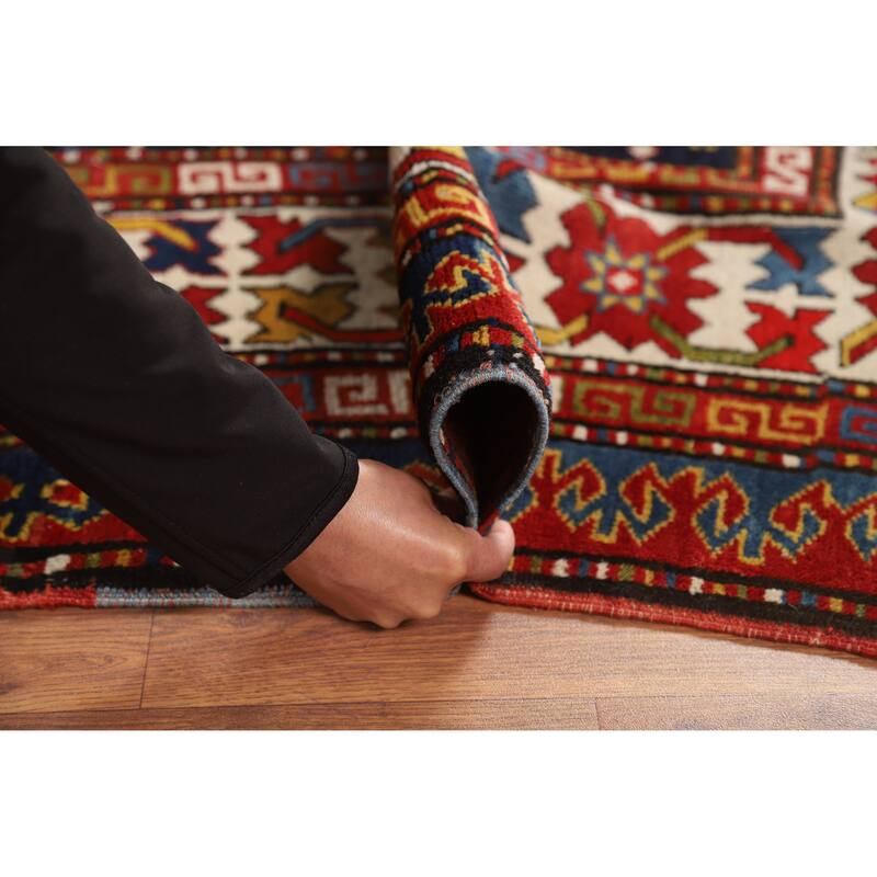 Vegetable Dye Kazak Oriental Antique Area Rug Handmade Wool Carpet - 4'10" x 9'2"