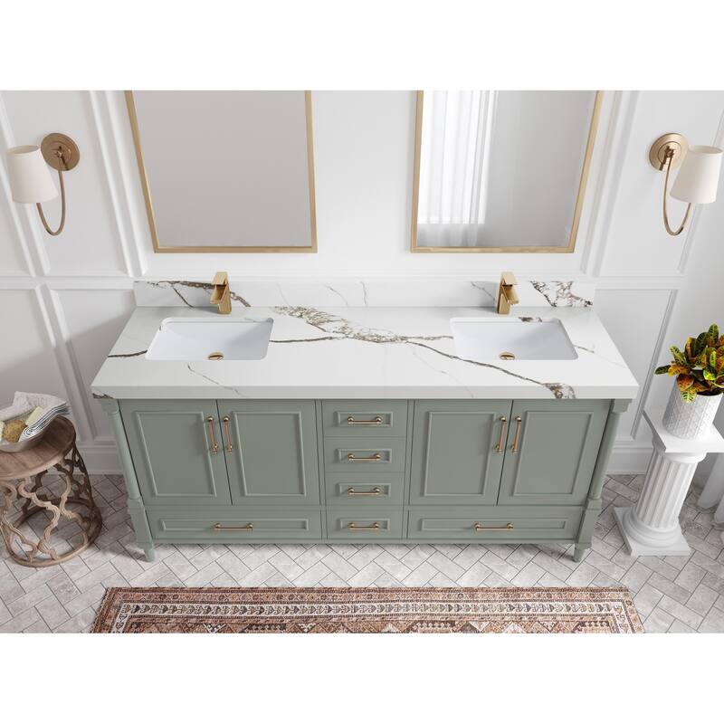 Willow Collections 72 in. W x 22 in. D Aberdeen Double Sink Bathroom Vanity with Countertops - 2" Calacatta Gold - Evergreen