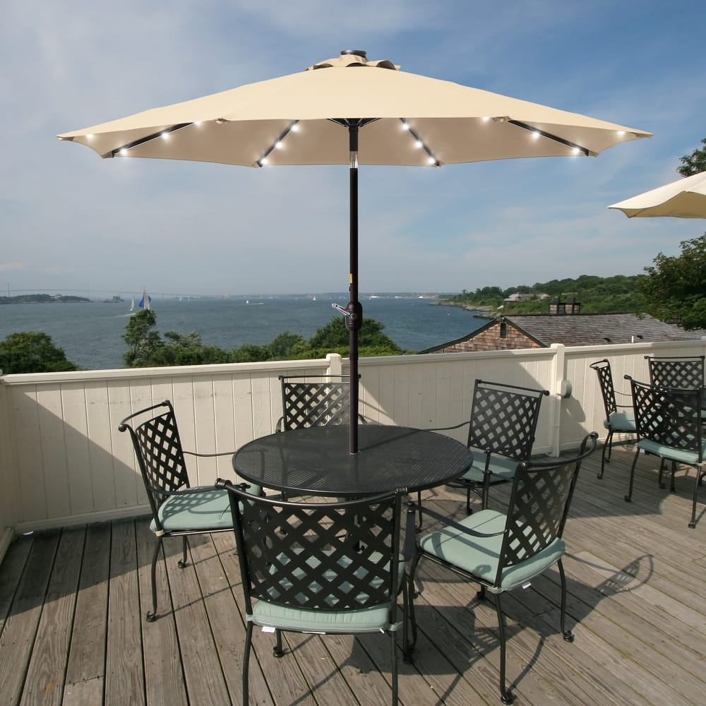 BONOSUKI 9ft Patio Solar Umbrella LED Patio Market Steel Tilt w/Crank