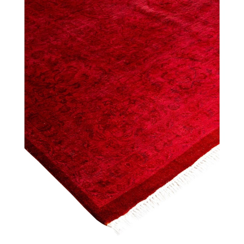 Overton Hand Knotted Wool Vintage Inspired Modern Contemporary Overdyed Pink Area Rug - 9' 0" x 12' 1"
