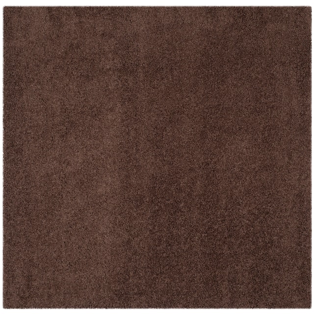 SAFAVIEH Laguna Shag Verdiana Solid Color 2-inch Thick Shag Rug - 6'7" Square - Brown