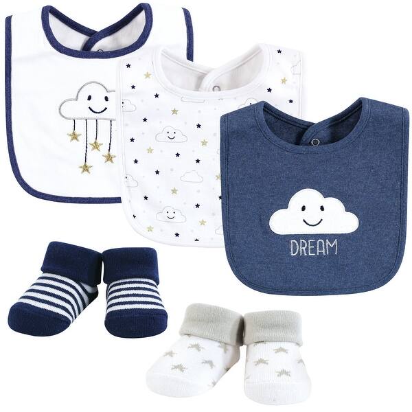 slide 1 of 1, Hudson Baby Infant Boy Cotton Bib and Sock Set, Navy Cloud, One Size - Navy Cloud - One Size One Size - Navy Cloud