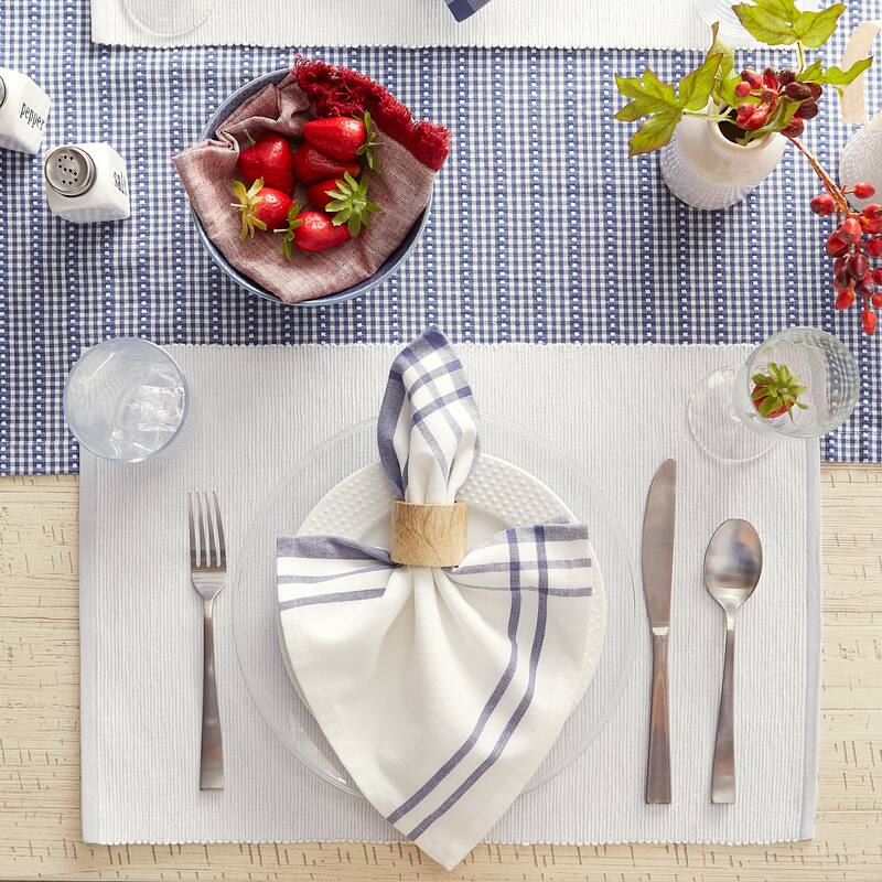 DII French Blue Eco-Friendly Chambray Fine Ribbed Placemat 6 Piece