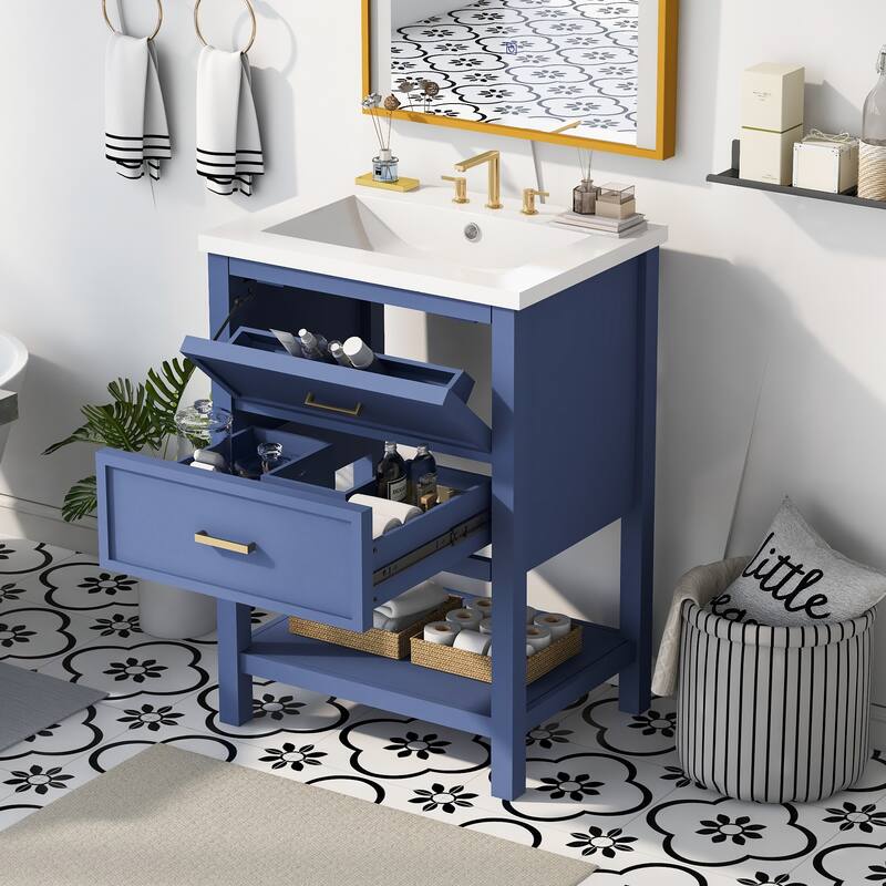 24'' Bathroom Vanity with Top Sink, Modern Bathroom Storage Cabinet with 2 Drawers, Single Sink Bathroom Vanity