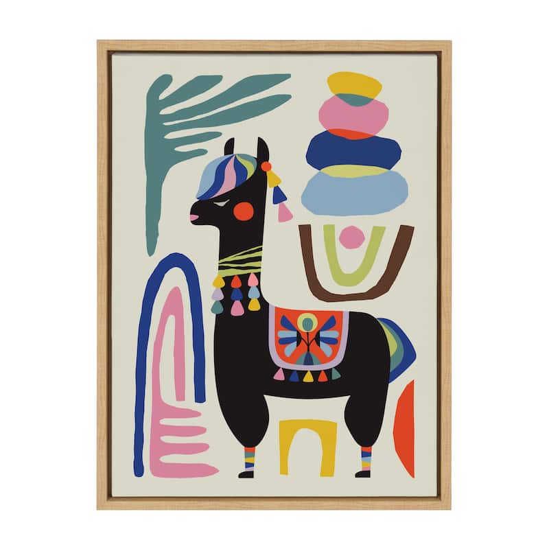 Kate and Laurel Sylvie Llama Mesatawe Framed Canvas by Rachel Lee - 18x24 - Plastic - Brown
