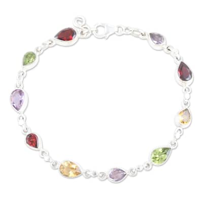 Novica Handmade Intense Symphony Multi-Gemstone Link Bracelet