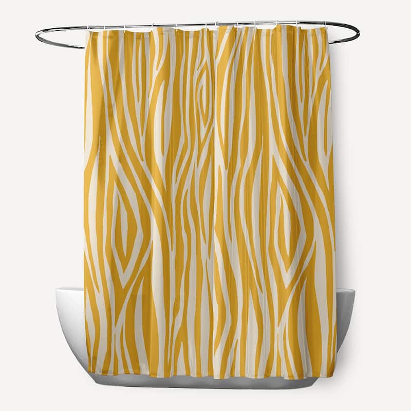 71 x 74-inch Wood Stripedd Geometric Print Shower Curtain - Yellow