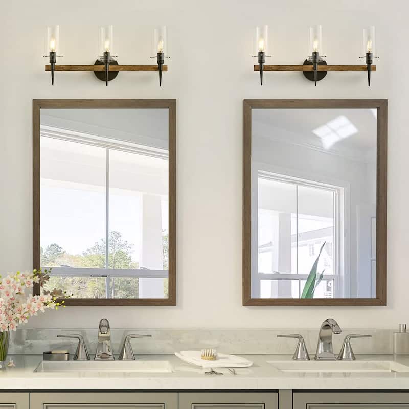 Farmhouse Black 3-Light Candle Vanity Light with Cylinder Glass Shades