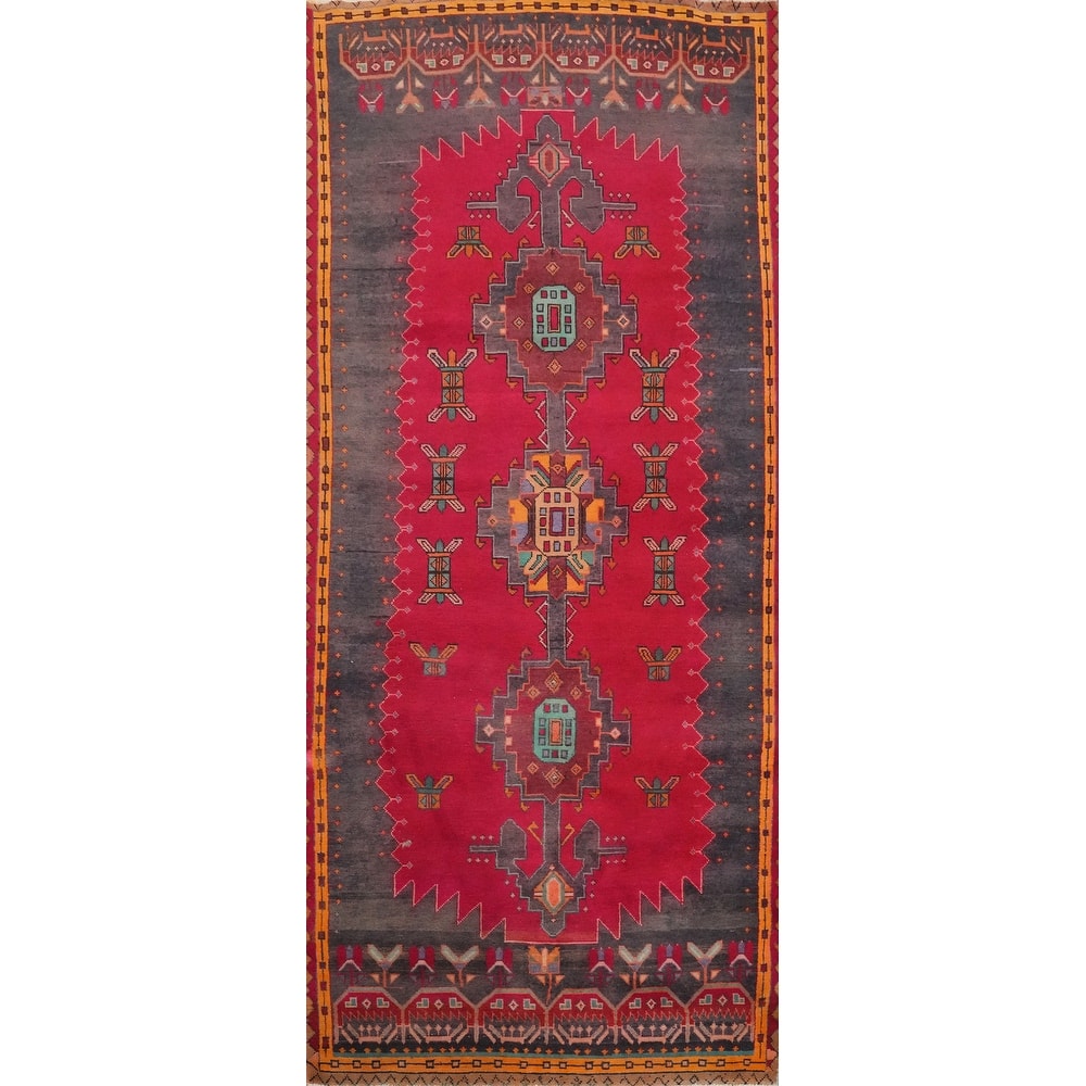 Hand Knotted Oriental 100% Wool Carpet Traditional Tribal Red Tabriz Runner Rug - 9' 6'' X 3' 11''