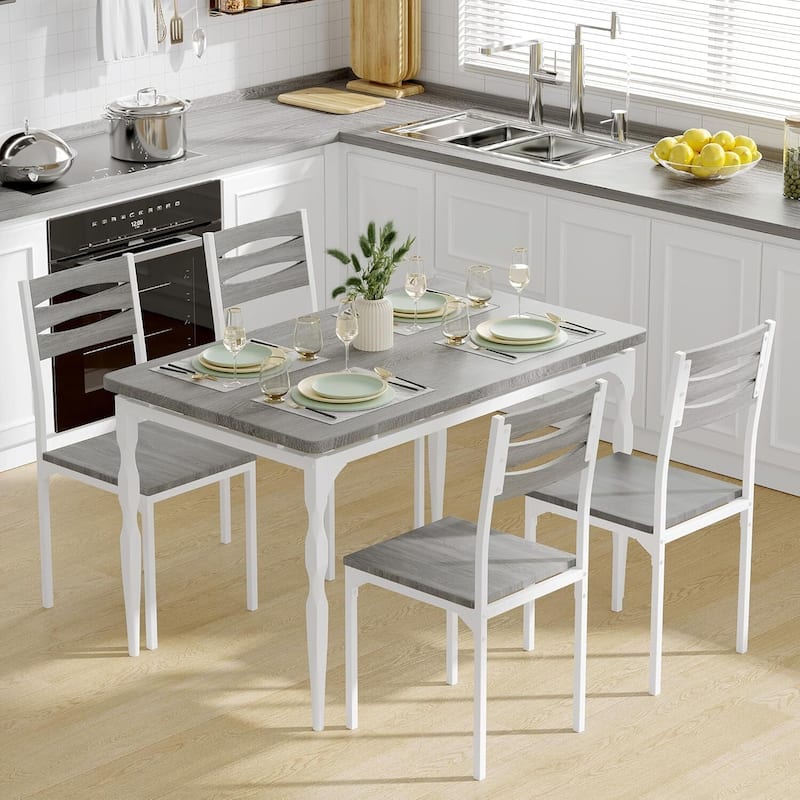 Dining Table Set for 4 with Spiral Table Legs for Small Spaces Kitchen Apartment - Grey