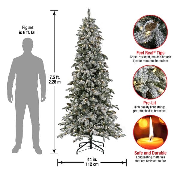 7.5 ft. Pre-Lit Snowy Vintin Fir Tree with LED Lights - 7.5 ft - Bed ...