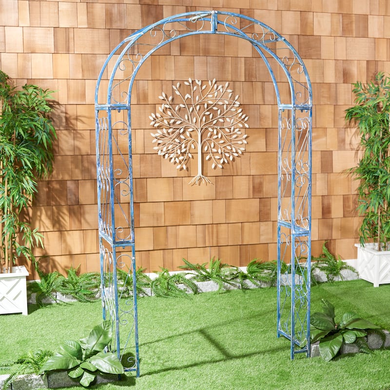 SAFAVIEH Outdoor Isabela Victorian Scroll Iron Arch - Antique Blue