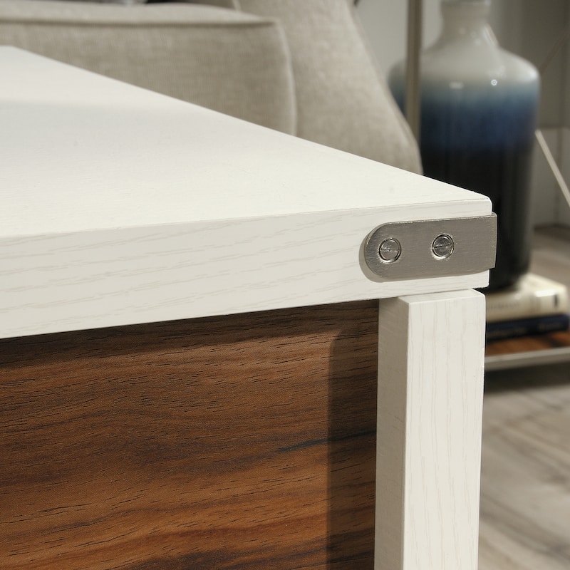 Wood Lift-Top Coffee Table with X metal legs, White/Brown - 39.21" L x 19.69" W x 18.78" H