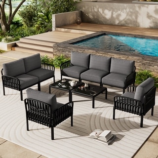 Christopher Knight Home - Ashton 5-Piece Outdoor Patio Sectional with Two Coffee Tables, Deep Seating and Plush Cushions