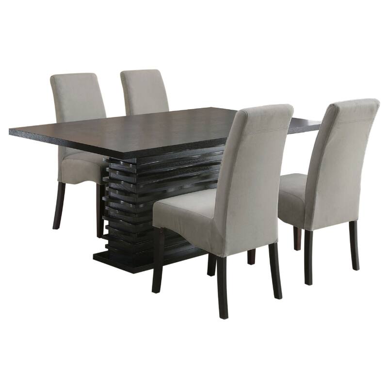 Tela 5pc Dining Table and 4 Chairs Set, Black Pedestal Base, Gray