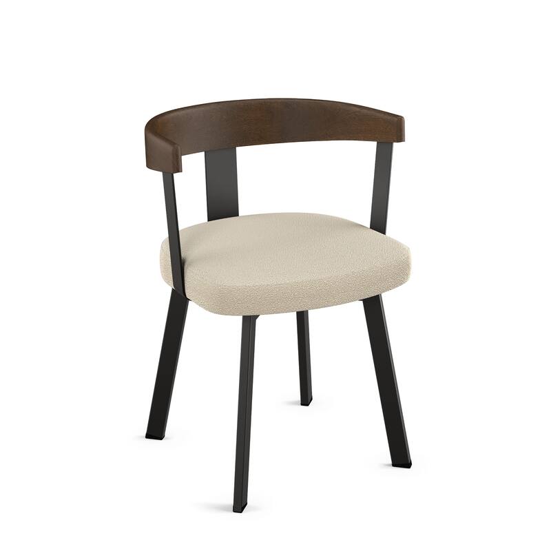 Amisco Lars Dining Chair with Wooden Backrest and Armrests - Cream Boucle Polyester/Brown Wood/Black Metal