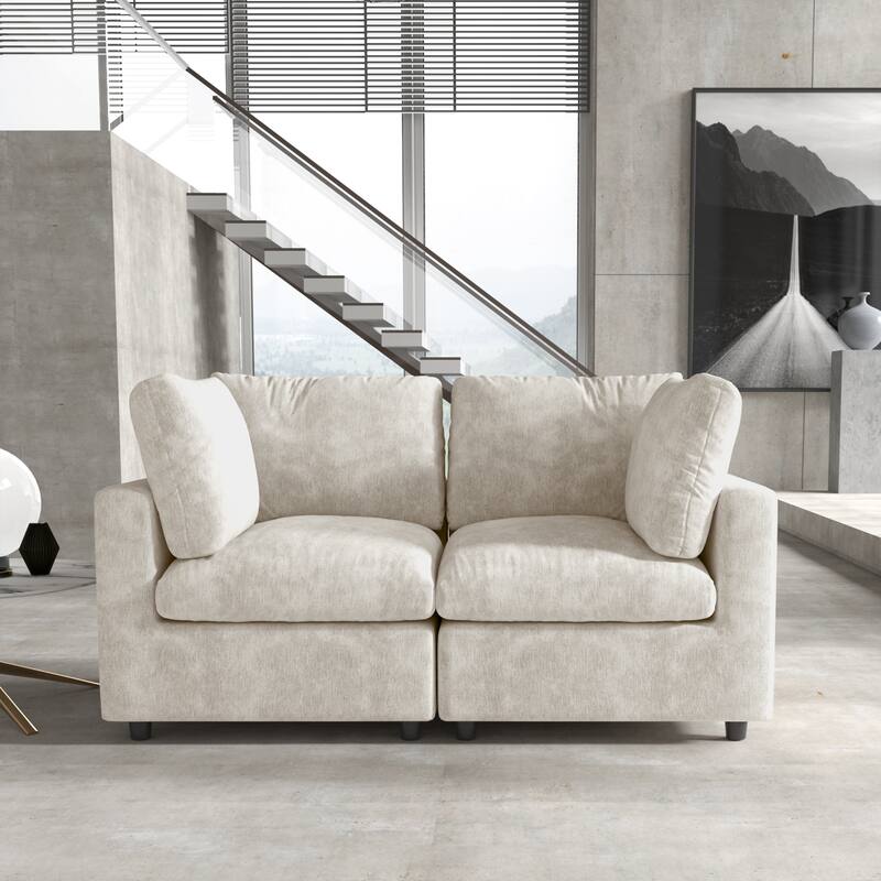 67" Modern Loveseat Sectional Sofa for Living Room,Chenille Modular Couch, Removable Cover, Spring Cushions, Solid Wood Frame - Beige