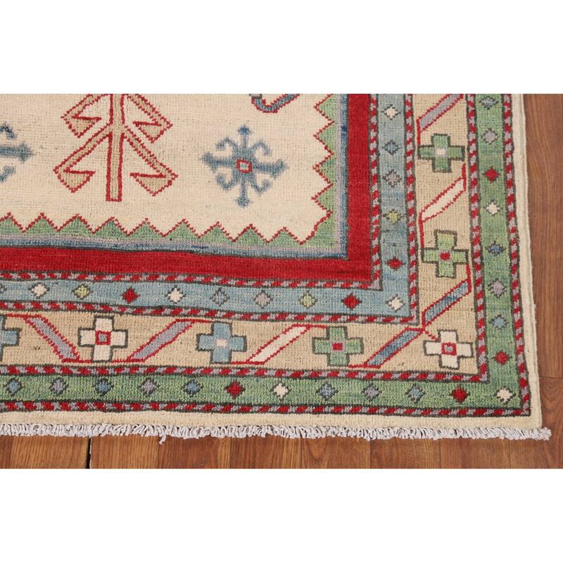 Ivory Kazak Accent Rug Handmade Wool Carpet - 3'4" x 5'0"