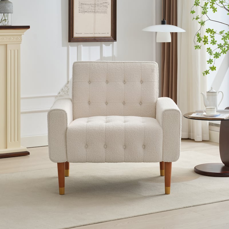 33.75" Classic Biscuit-Style Button Tufted Accent Chair with Elegant Solid Wood Legs