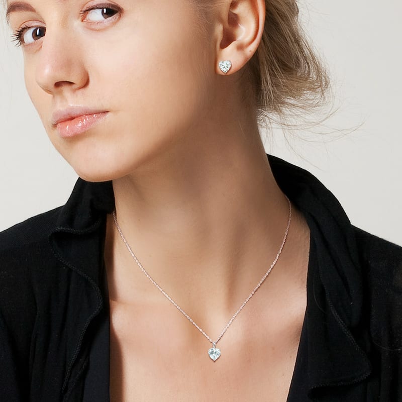Miadora 4 1/2ct TGW Heart-Shape Aquamarine Set of Necklace and Earrings in Sterling Silver