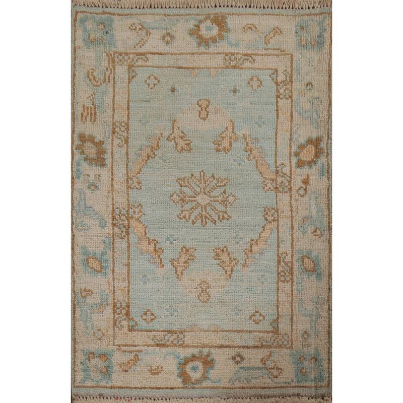 Hand Knotted Oriental 100% Wool Carpet Transitional Geometric Navy Blue & Blues Oushak Area Rug - 2' 11'' X 2' 1''